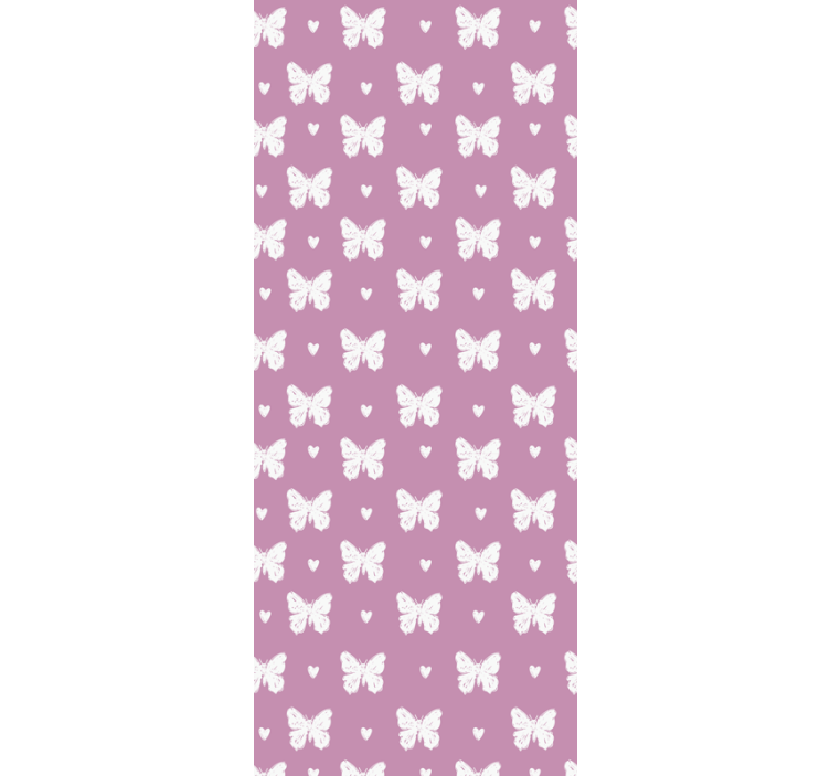 Butterfly wallpaper in white and pink heart pattern - TenStickers