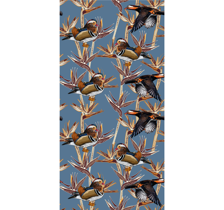 Colorful motif with branches birds wallpaper - TenStickers