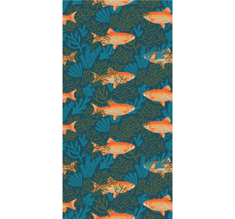 Realistic blue and orange motif fish wallpaper - TenStickers