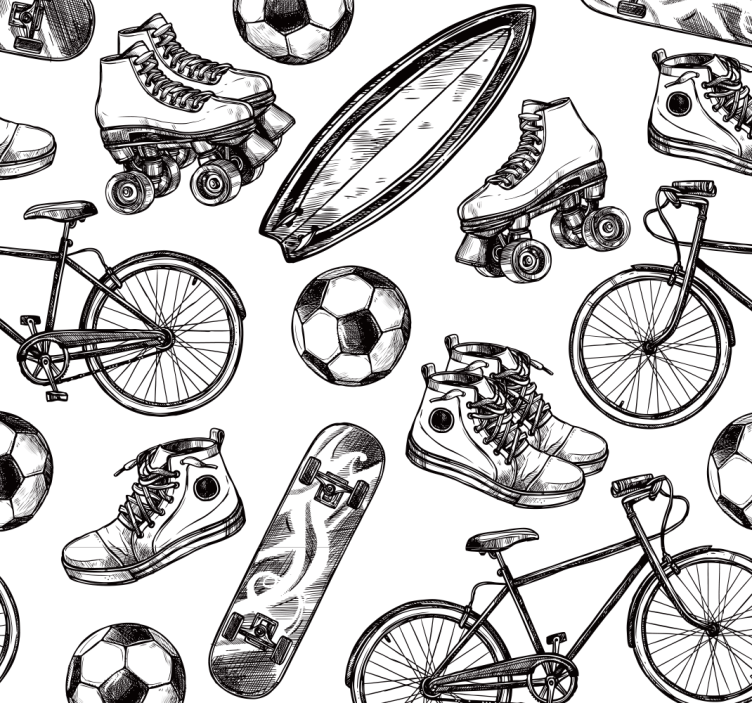 Sports doodles Vintage Wallpaper - TenStickers