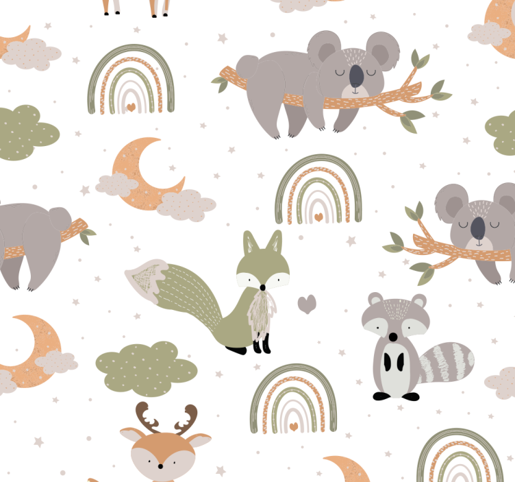 scandinavian animal pattern Kids wallpaper - TenStickers