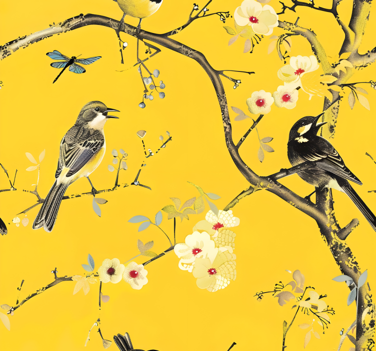 Spring design Yellow wallpaper - TenStickers