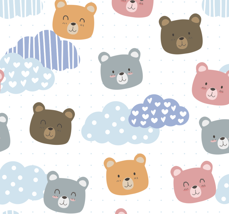 Cartoon Bears Clouds cat wallpaper - TenStickers