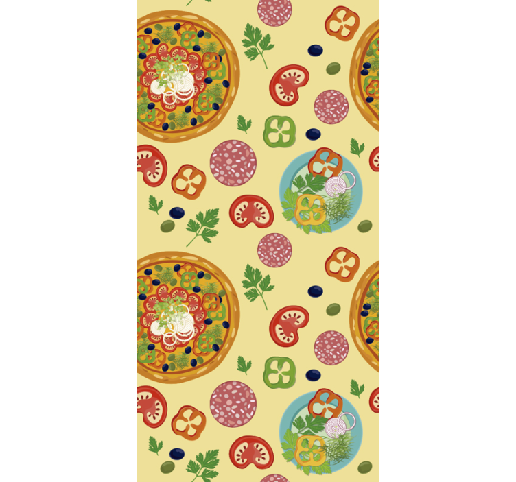 Kitchen wallpaper pizza ingredients design - TenStickers