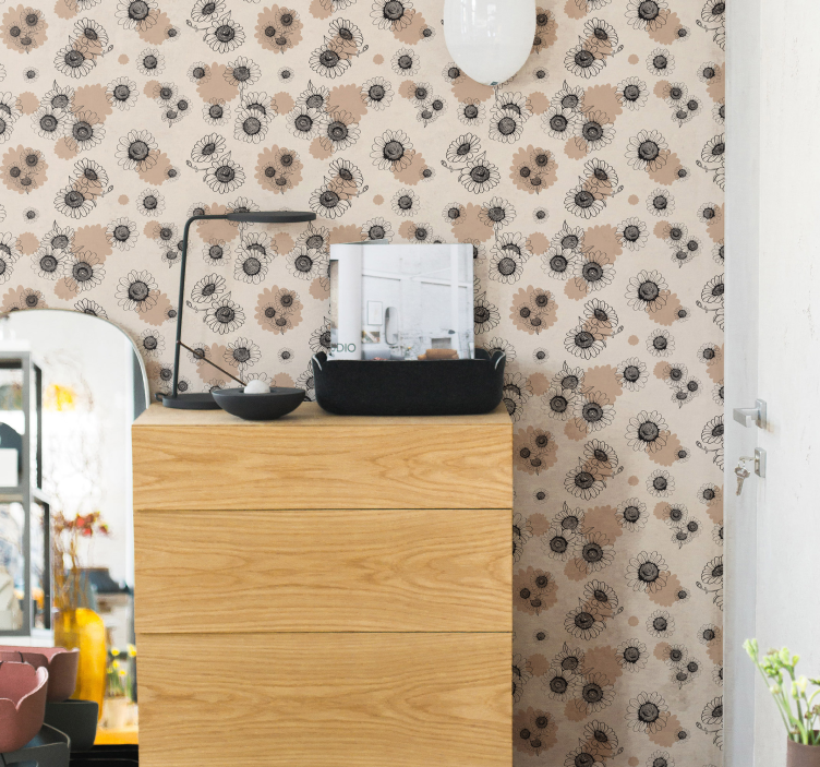Blooming beige elegant pattern flower wallpaper - TenStickers