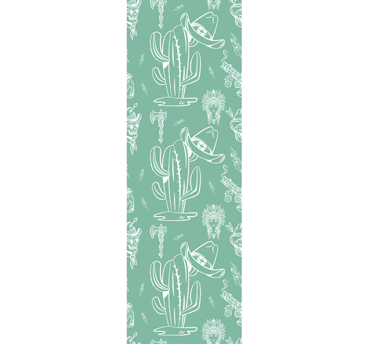 Cactus and hat western pattern Green Wallpaper - TenStickers