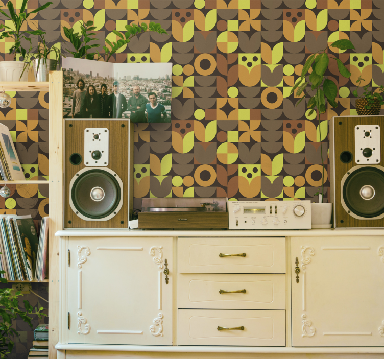 Retro warm tones geometric wallpaper - TenStickers