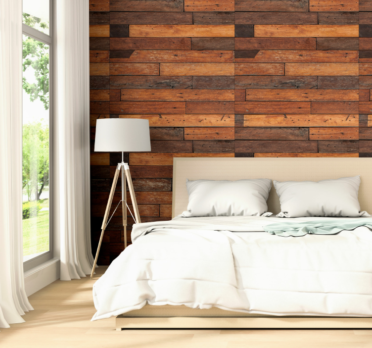 Wooden panel accent master bedroom wallpaper - TenStickers