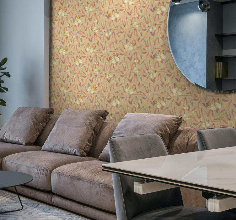 Butterflies and dried leaves living room wallpaper - TenStickers