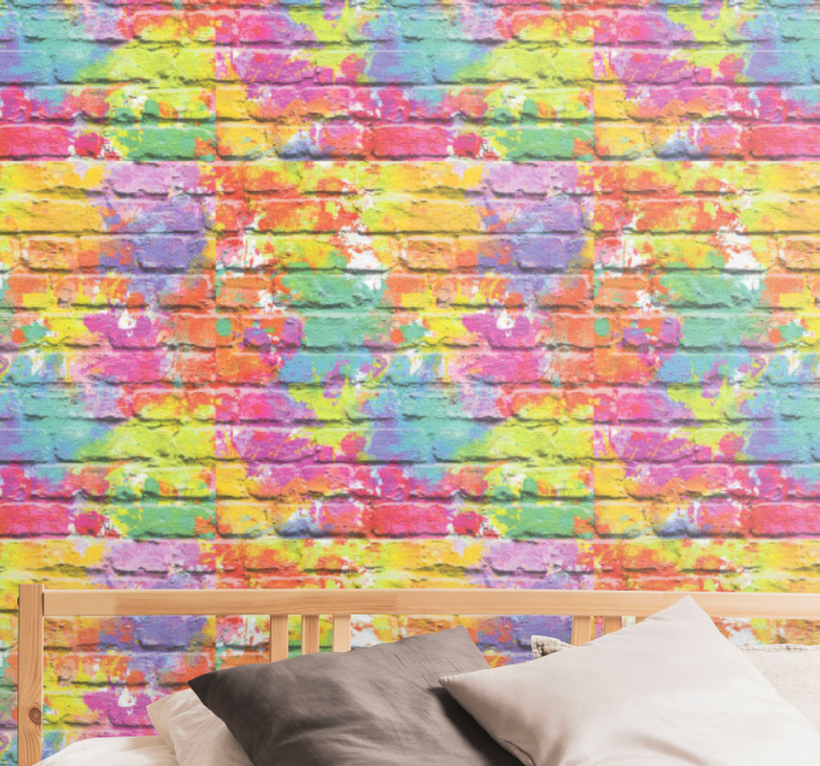 Paint Splash Brick Art Wallpaper - TenStickers
