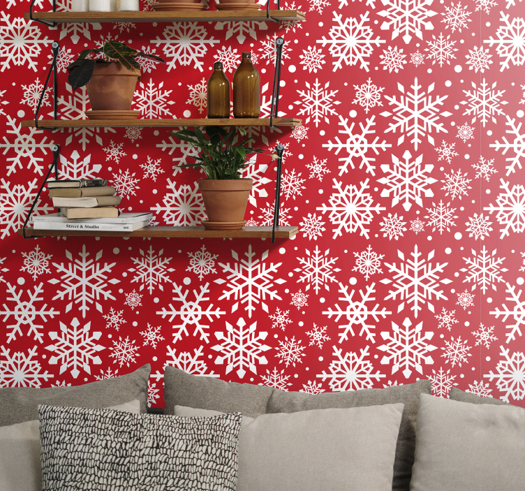 White and red snowflakes christmas wallpaper - TenStickers