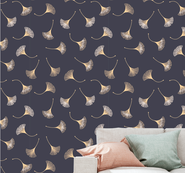 Grey elegant Ginkgo motif leaf wallpaper - TenStickers