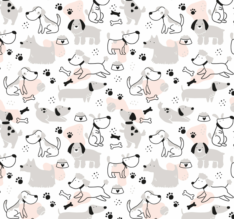 Gray dogs pattern bedroom wallpaper - TenStickers