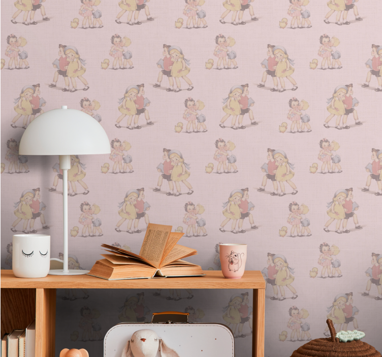80's pattern children and flowers  Wallpaper - TenStickers