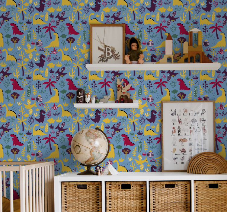 Bedroom wallpaper happy dinossaurs - TenStickers