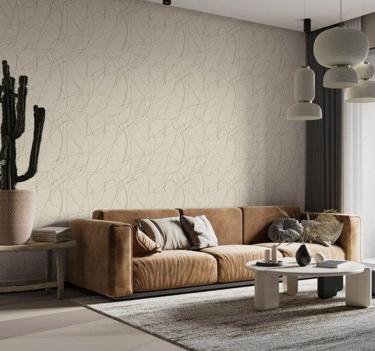 Beige design fine lines abstract wallpaper - TenStickers