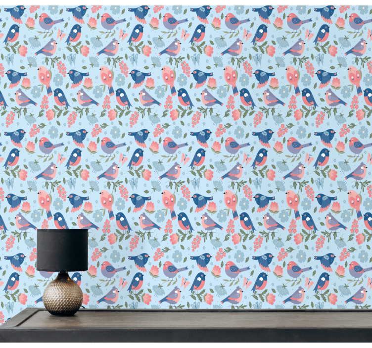 Birds Floral Pattern birds wallpaper - TenStickers