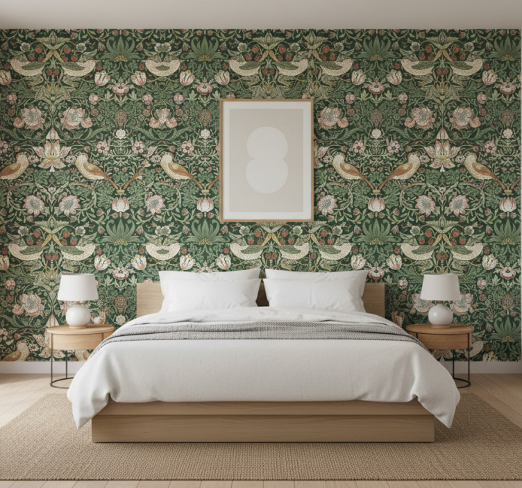 Birds wallpaper in morris style bird design - TenStickers