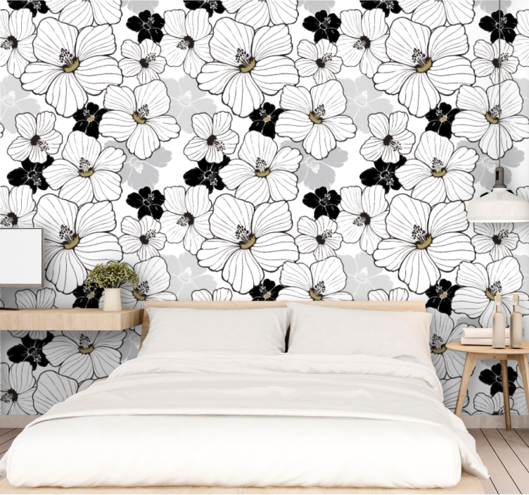 Black And White Blooms flower wallpaper - TenStickers