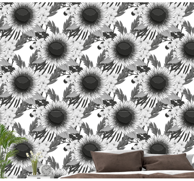 Black and white sunflowers flower wallpaper - TenStickers