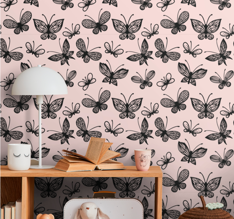 Black little butterfly pattern teen wallpaper - TenStickers