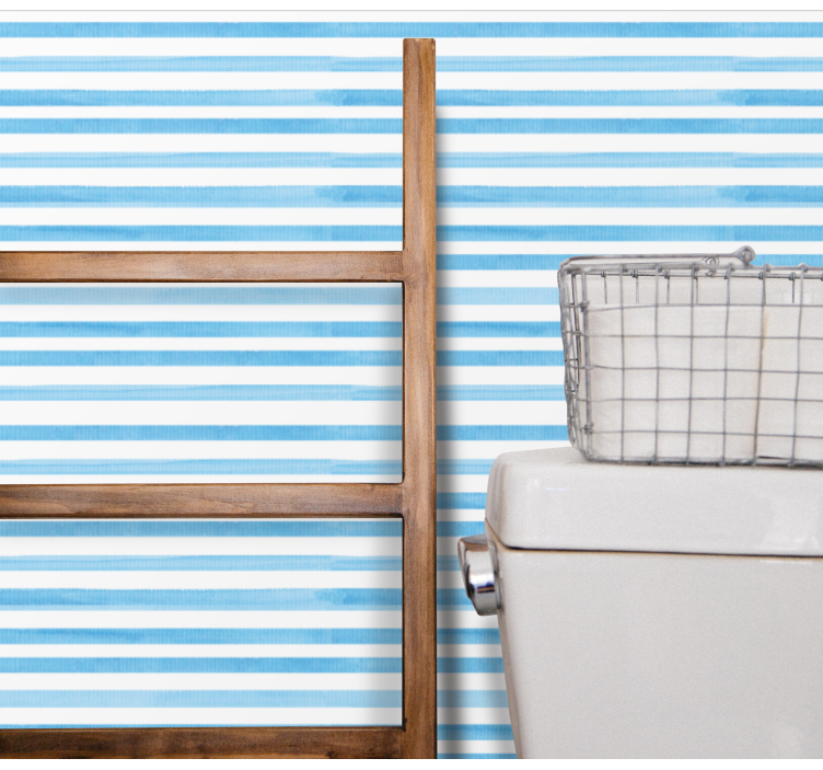 Blue and white motif horizontal striped wallpaper - TenStickers