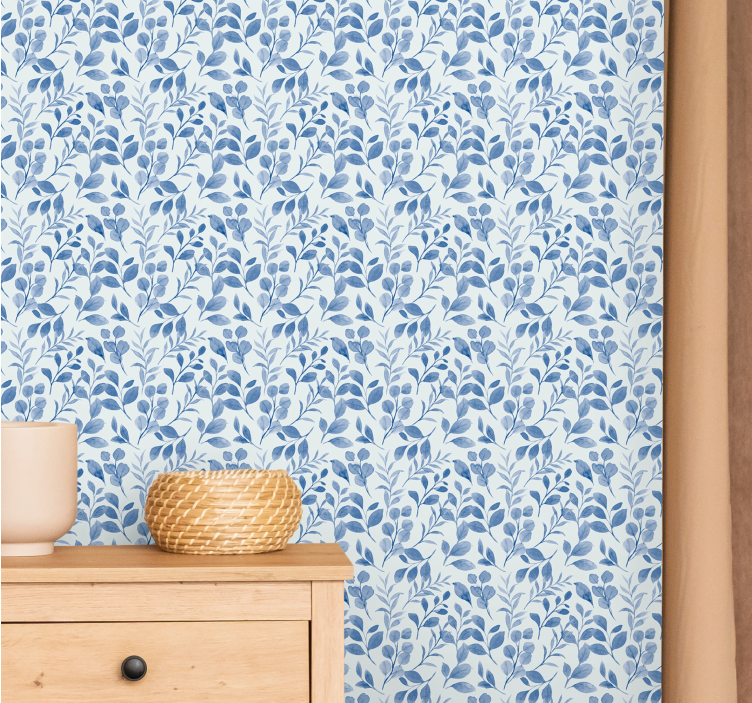 Blue branch pattern flower wallpaper - TenStickers