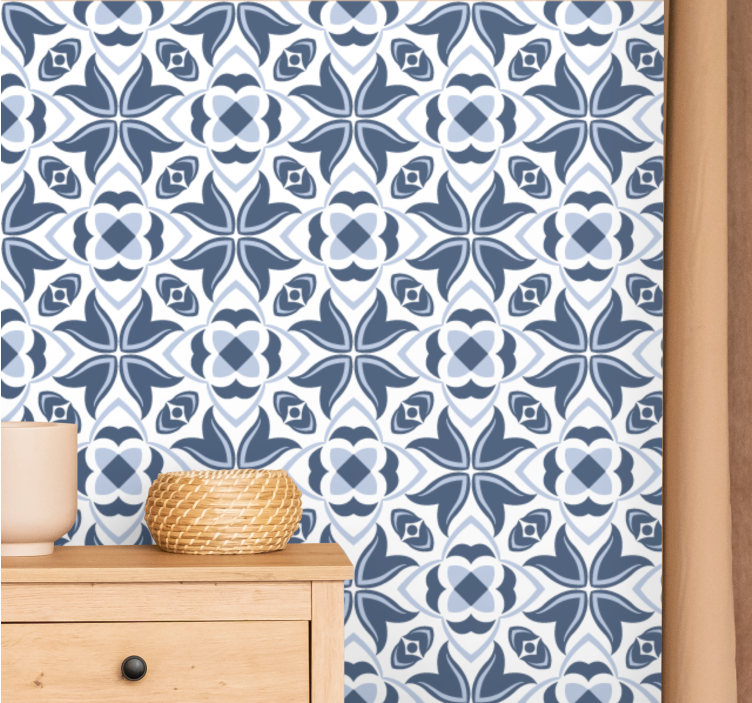 Blue Geometric Flowers tile wallpaper - TenStickers