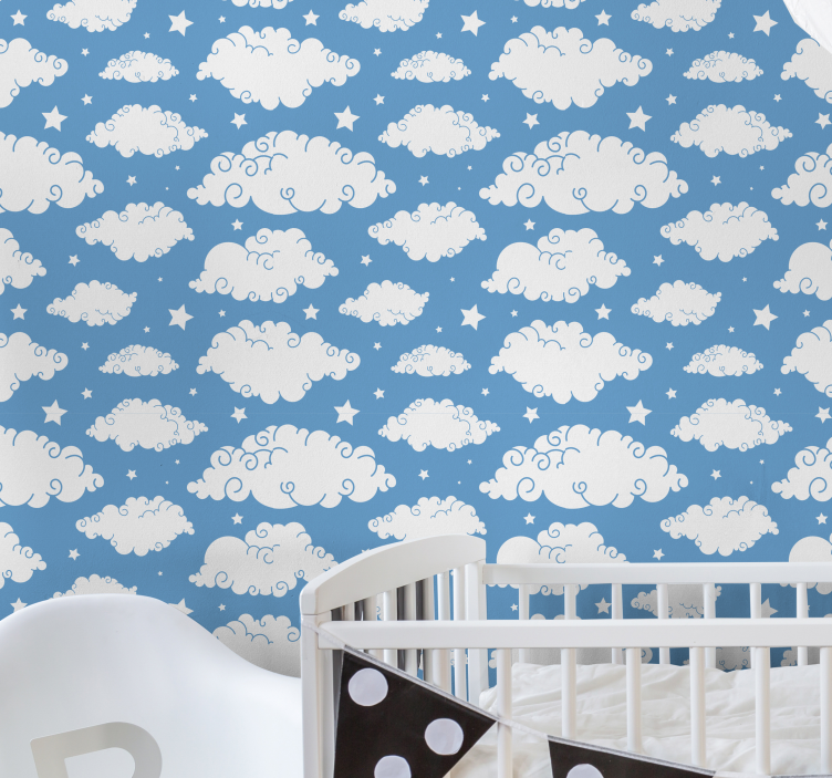 Blue sky with clouds Childrens Wallpaper - TenStickers