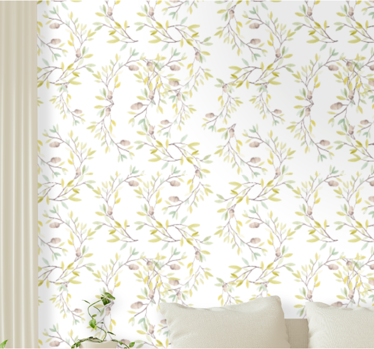 Botanical Branch Motif floral ornament wallpaper - TenStickers