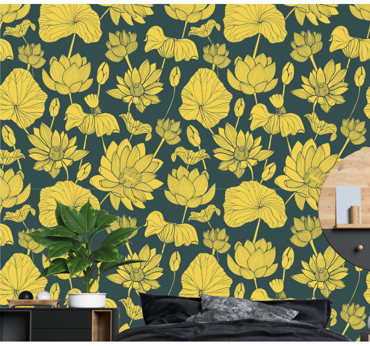 Botanical Lotus Illustration flower wallpaper - TenStickers