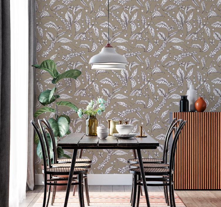 Coffee brown motif flower wallpaper - TenStickers