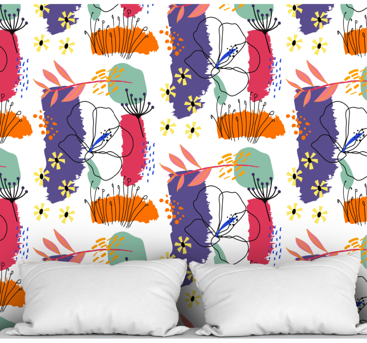 Botanical Sketch Pattern flower wallpaper - TenStickers