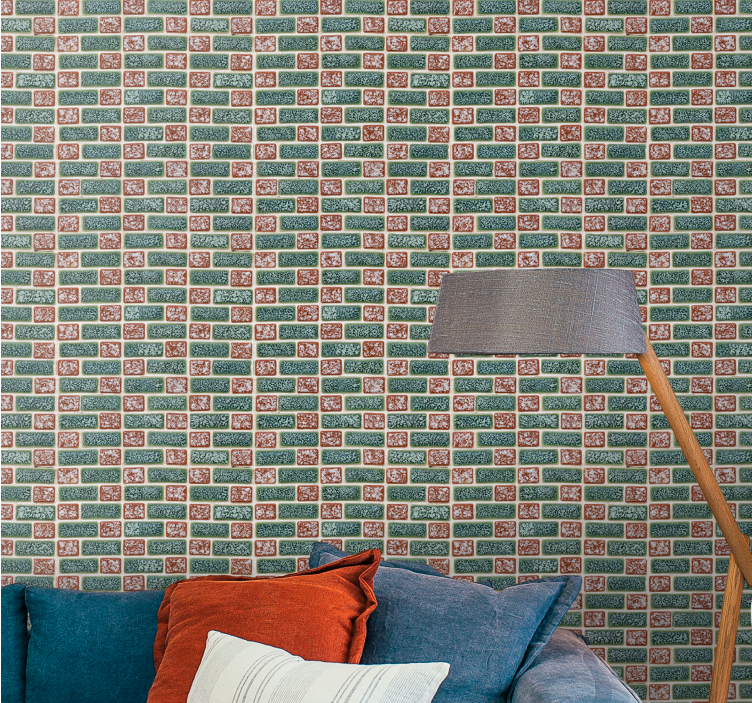 Green and red pattern brick wallpaper - TenStickers
