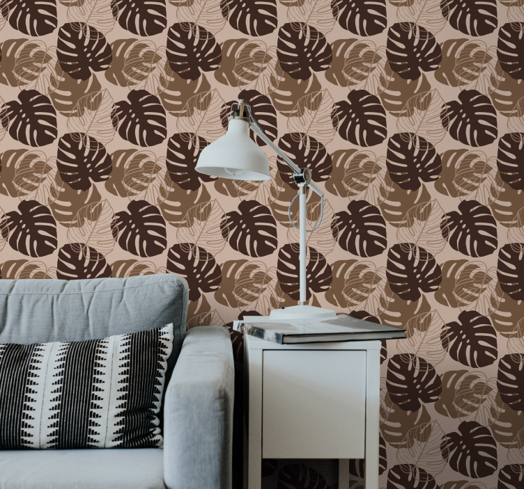 Brown tone monstera deliciosa leaf wallpaper - TenStickers