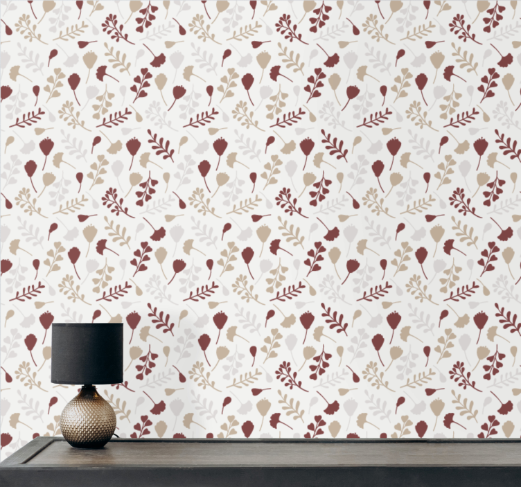 Burgundy and beige leaves Flower Wallpaper - TenStickers