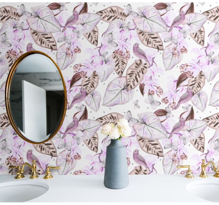 Butterfly Botanical Motif leaf wallpaper - TenStickers