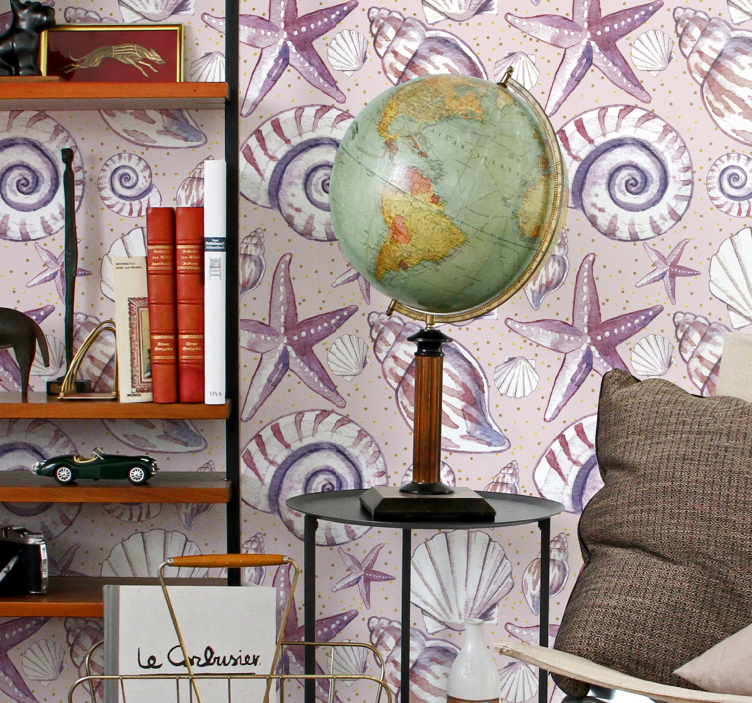 Butterfly Seashell Motif fish wallpaper - TenStickers