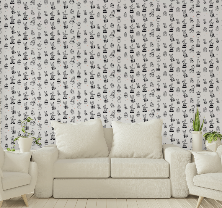 Minimalist cactus motif living room wallpaper - TenStickers