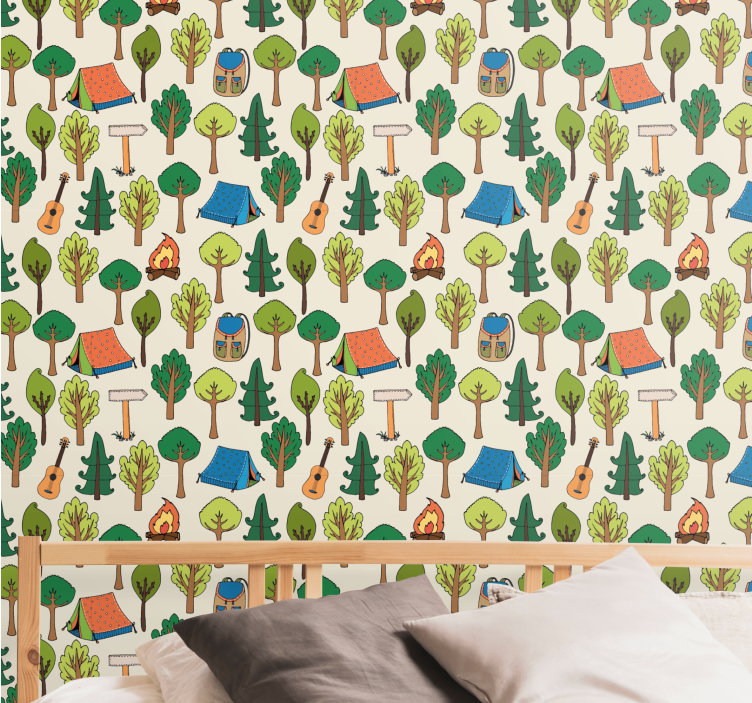 Camping stuff guitars flashlight bee wallpaper - TenStickers