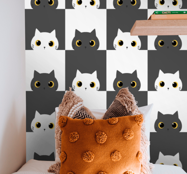 Checkerboard Cats cat wallpaper - TenStickers