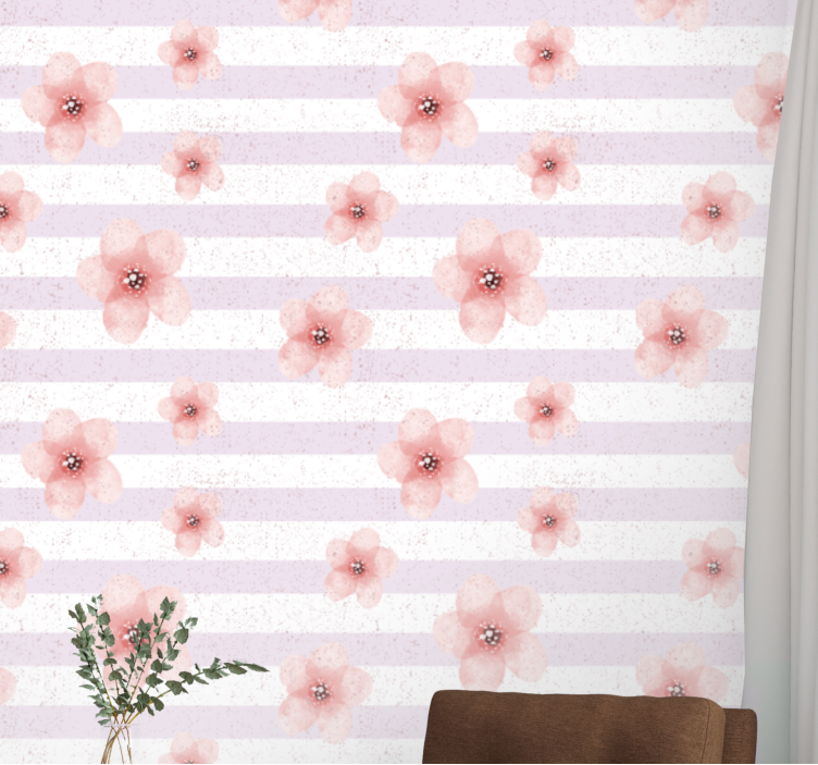Cherry Blossom Stripes flower wallpaper - TenStickers