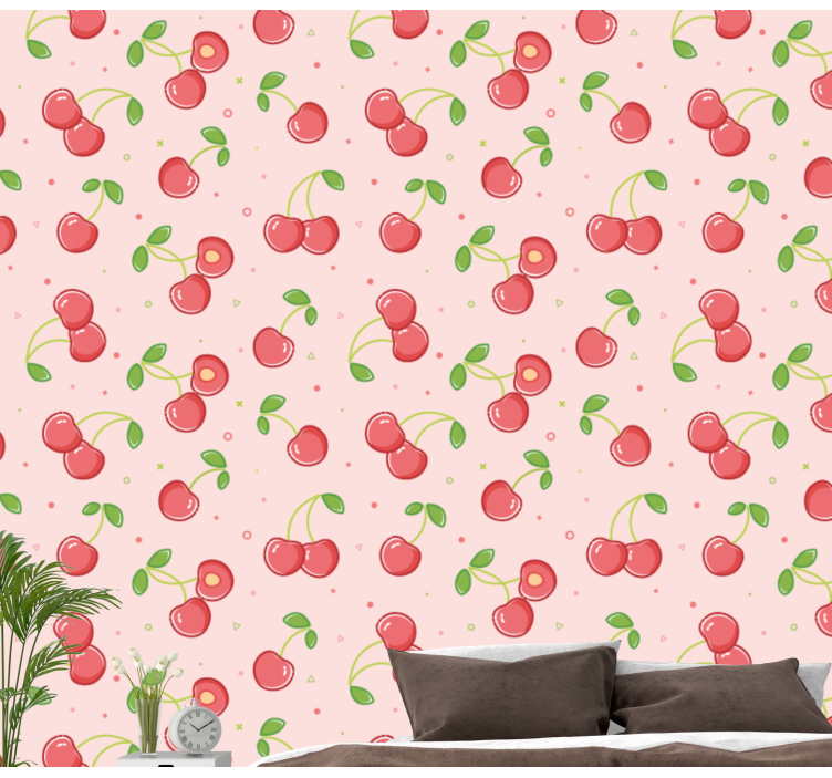 Cherry Pattern master bedroom wallpaper - TenStickers