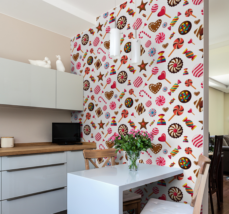 Chocolate candies assortment pattern kitchen wallpaper - TenStickers