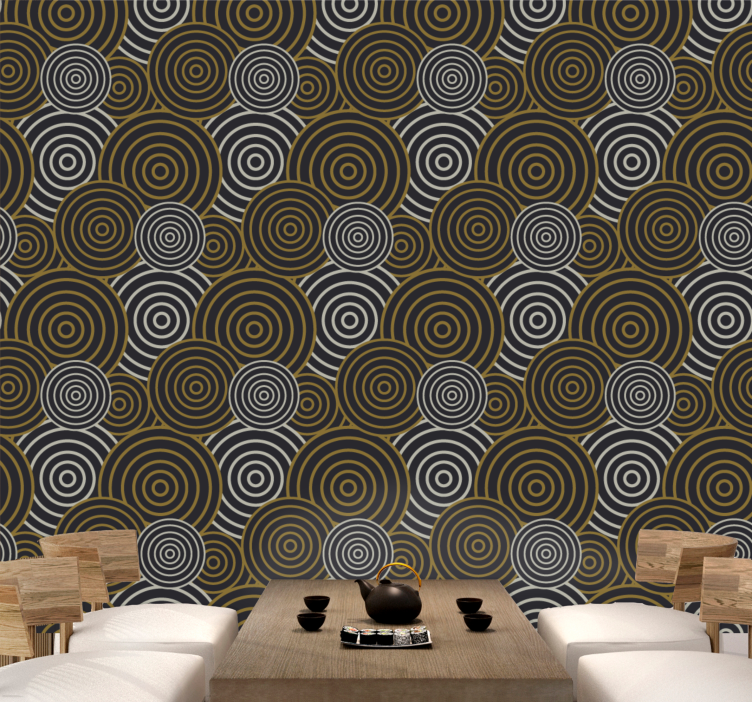 Circular brown motif geometric wallpaper - TenStickers