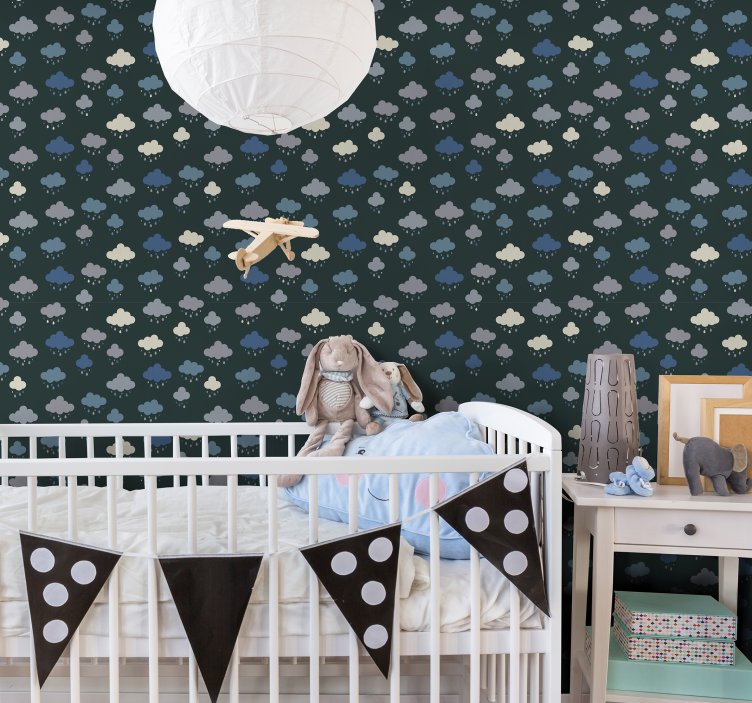 Cloudy Rain Scene nursery wallpaper - TenStickers