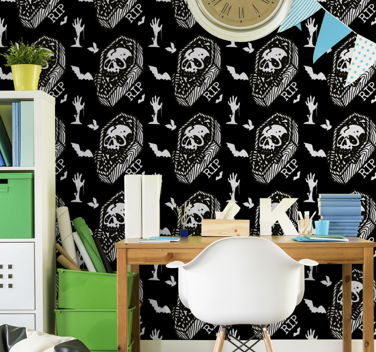 Coffins And Bats halloween wallpaper - TenStickers