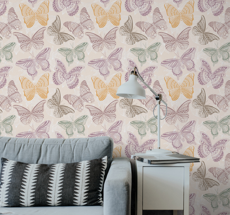 Colored ornamental butterflies Wallpaper - TenStickers