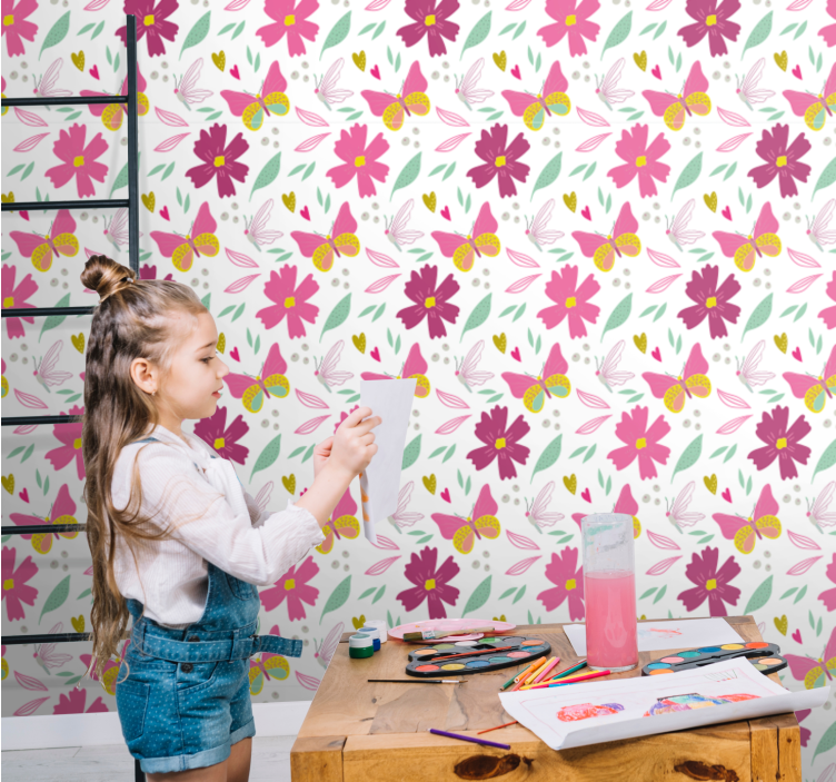 Colorful floral pattern butterfly wallpaper - TenStickers