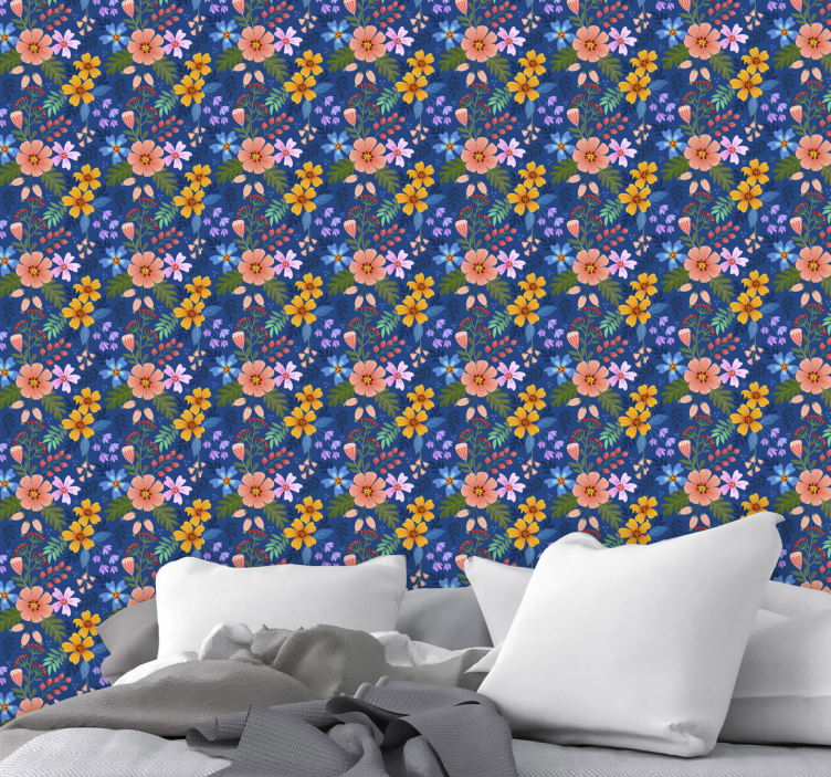 Colorful hand drawn flower pattern wallpaper - TenStickers